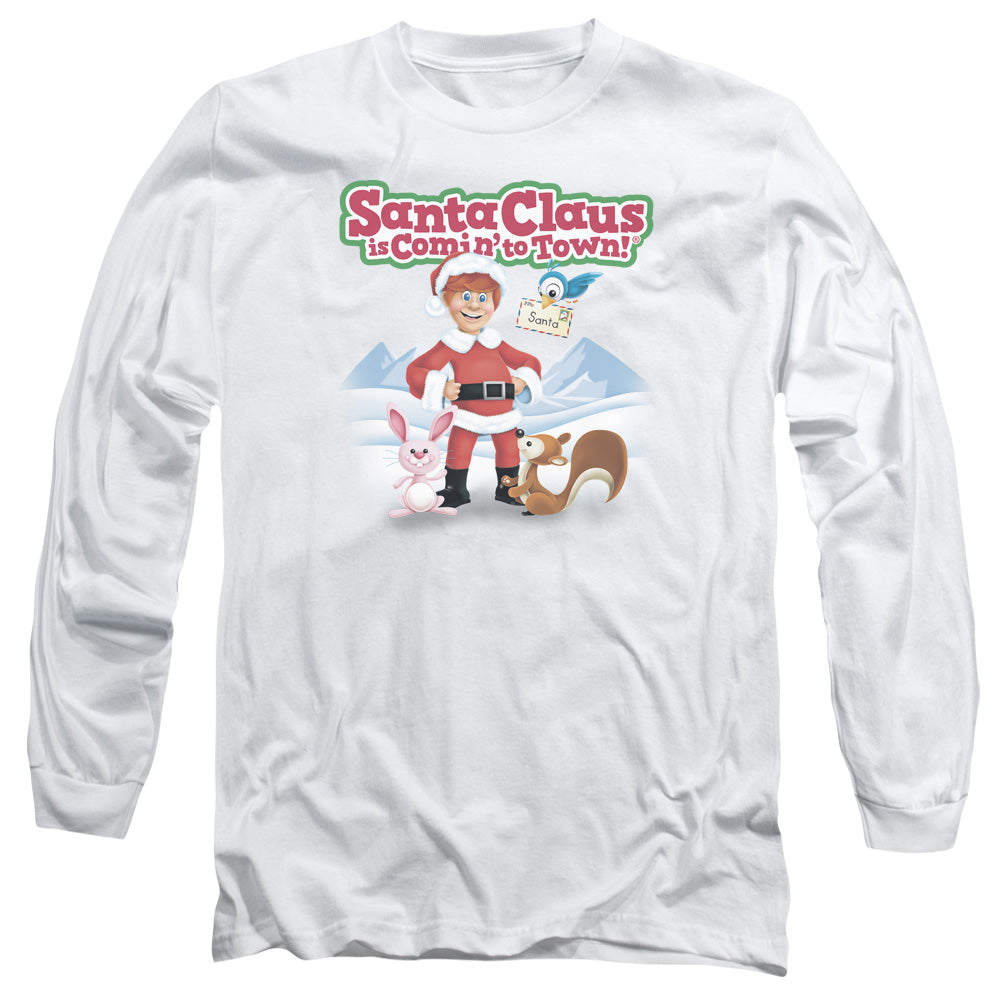 Santa Claus Is Comin To Town - Animal Friends - Long Sleeve Adult 18/1 - White T-shirt