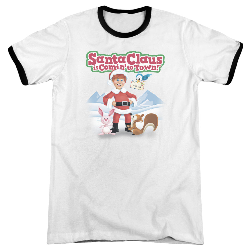 Santa Claus Is Comin To Town - Animal Friends - Adult Ringer - White/black