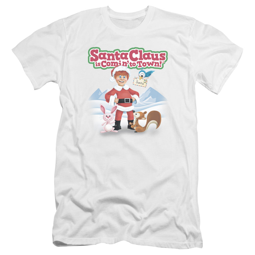 Santa Claus Is Comin To Town - Animal Friends-premuim Canvas Adult Slim Fit 30/1 - White