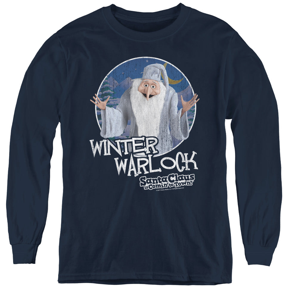 Santa Claus Is Comin To Town - Winter Warlock - Youth Long Sleeve Tee - Navy
