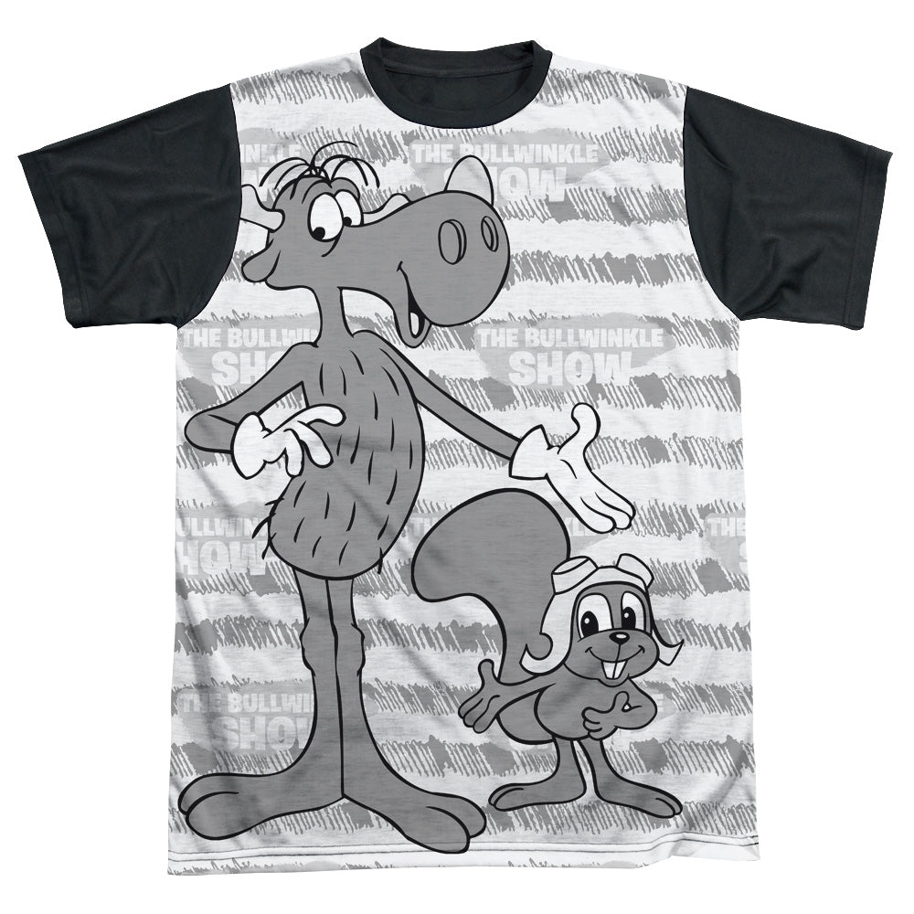 Rocky & Bullwinkle - Main Characters - Short Sleeve Adult White Front Black Back - White T-shirt