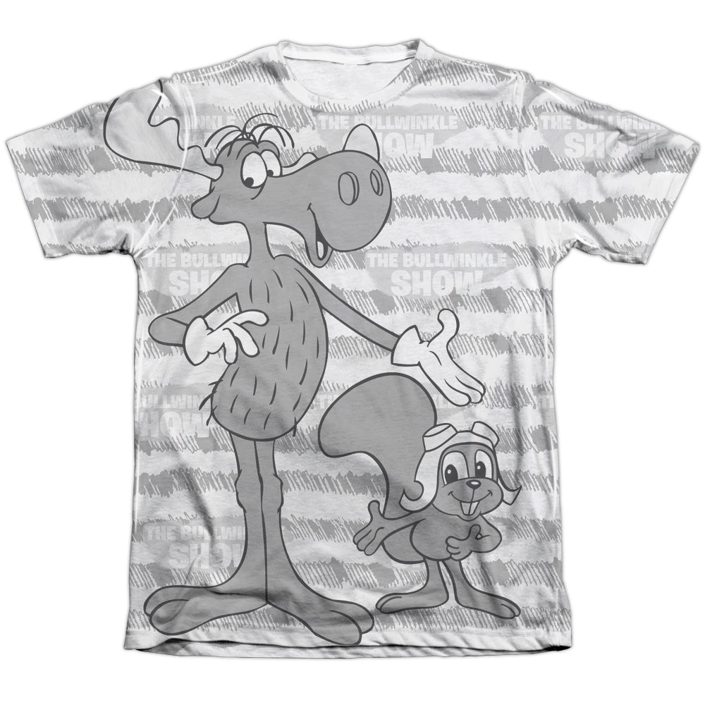 Rocky & Bullwinkle - Main Characters - Adult Poly/cotton Short Sleeve Tee - White T-shirt