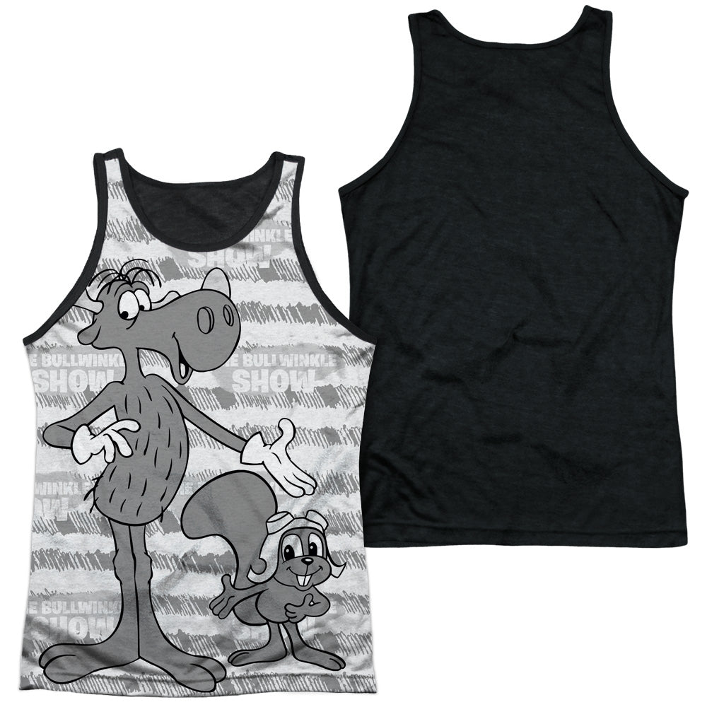 Rocky & Bullwinkle - Main Characters - Adult Poly Tank Top Black Back - White