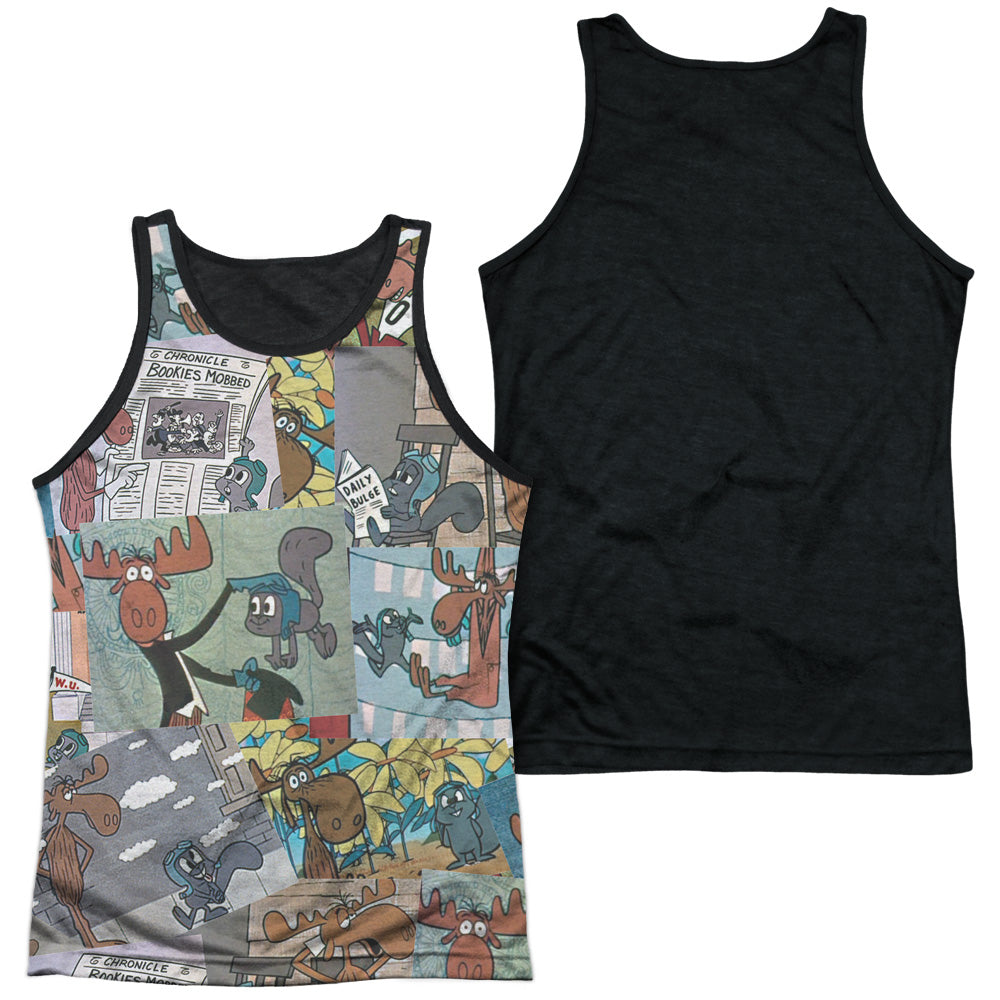 Rocky & Bullwinkle - Collage - Adult Poly Tank Top Black Back - White