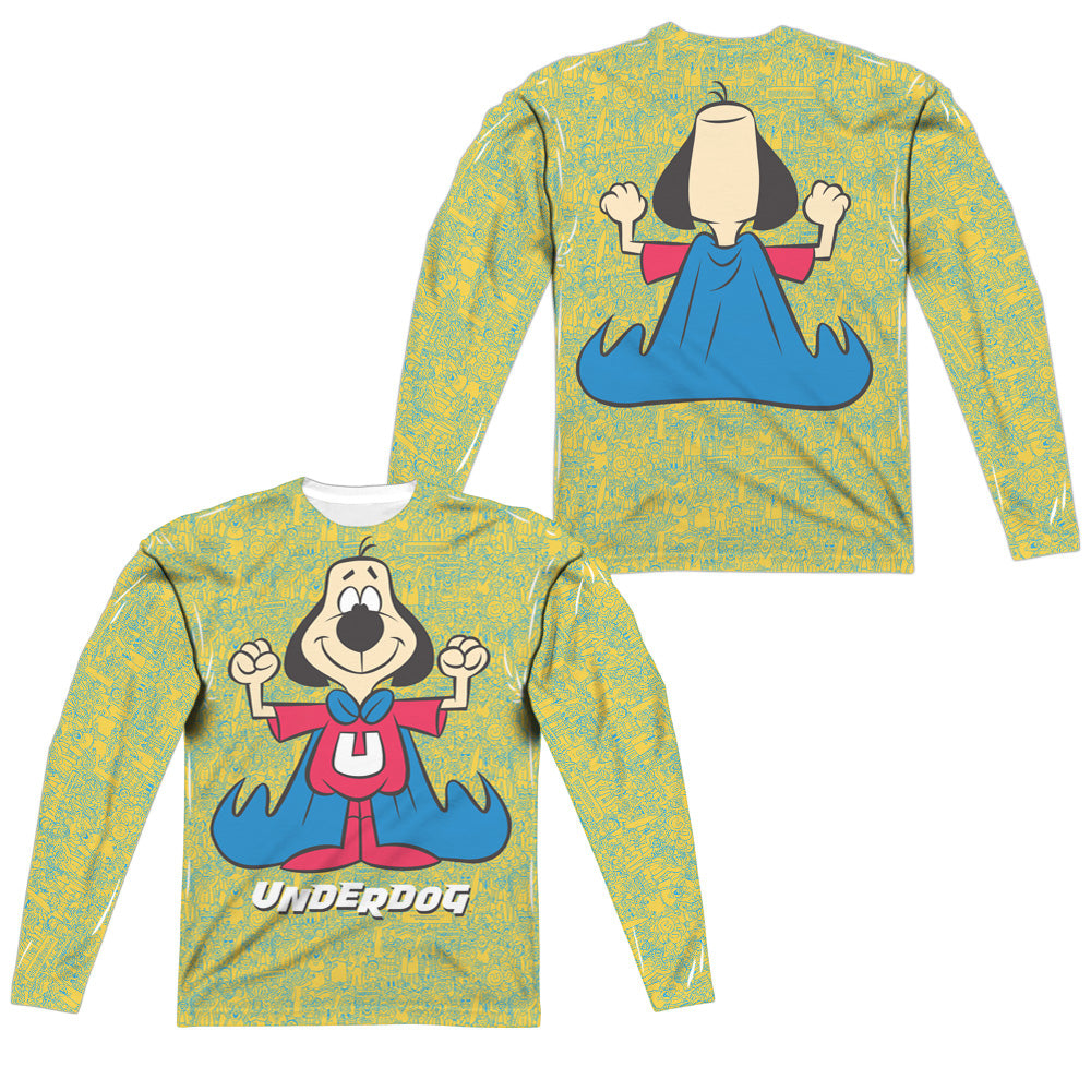 Underdog - Flexing (Front/back Print) - Long Sleeve Adult Poly Crew - White T-shirt