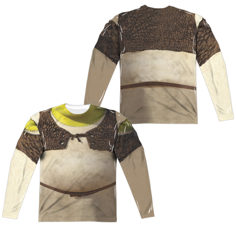 Shrek - Costume (Front/back Print) - Long Sleeve Adult Poly Crew - White T-shirt