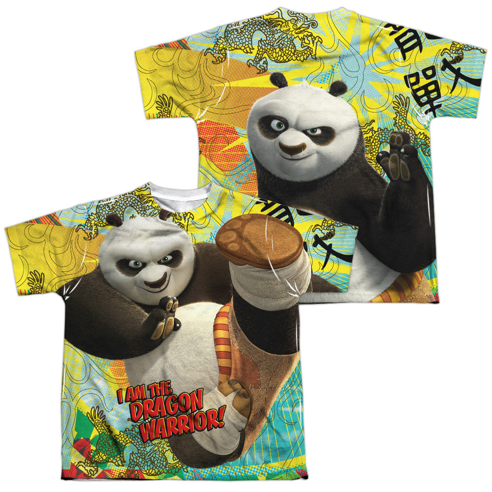 Kung Fu Panda - Dragon Warrior (Front/back Print) - Short Sleeve Youth Poly Crew - White T-shirt