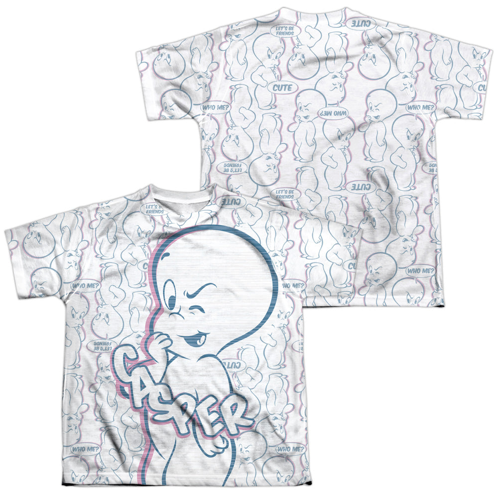 Casper - Friendly Ghost (Front/back Print) - Short Sleeve Youth Poly Crew - White T-shirt