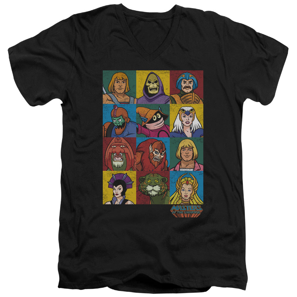 Masters Of The Universe - Character Heads - Short Sleeve Adult V-neck 30/1 - Black T-shirt