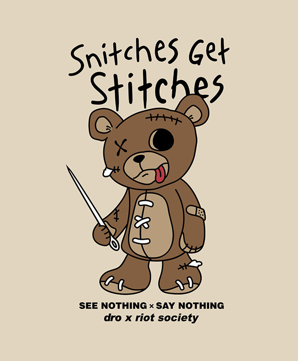 Riot Society Snitches Get Stitches Bear T-Shirt