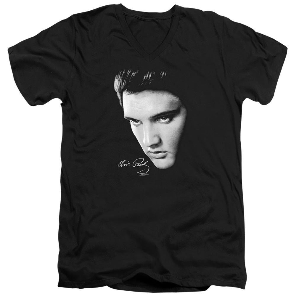 Elvis Presley - Face - Short Sleeve Adult V-neck 30/1 - Black T-shirt