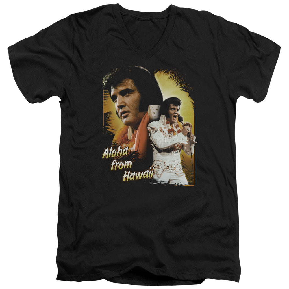 Elvis Presley - Aloha - Short Sleeve Adult V-neck - Black T-shirt