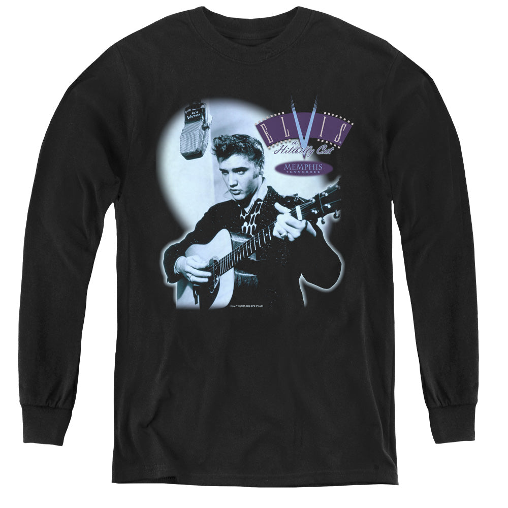 Elvis Presley Hillbilly Cat - Youth Long Sleeve Tee - Black