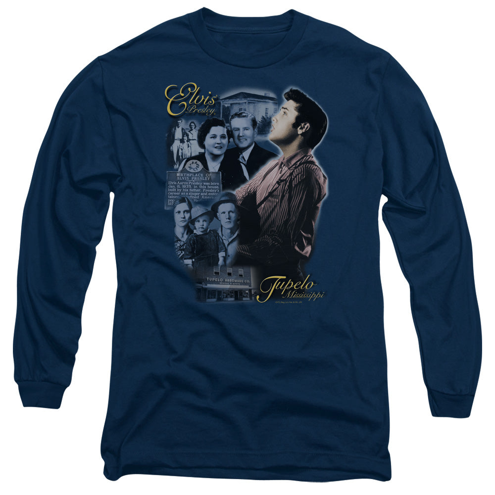Elvis Presley - Tupelo - Long Sleeve Adult 18/1 - Navy T-shirt