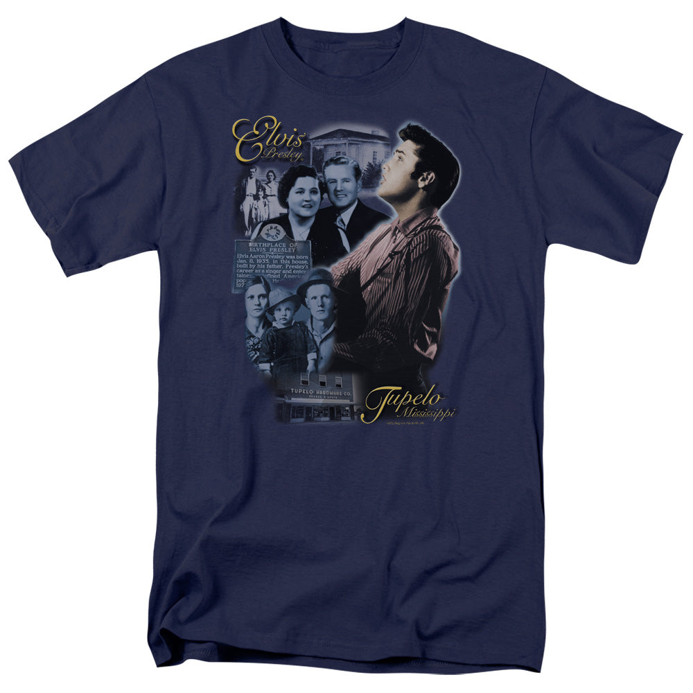 Elvis Presley - Tupelo - Short Sleeve Adult 18/1 - Navy T-shirt