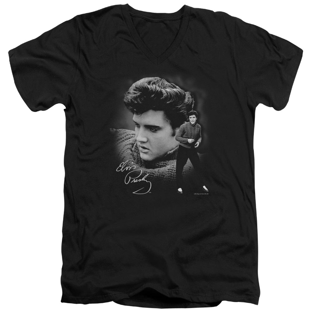 Elvis Presley - Sweater - Short Sleeve Adult V-neck - Black T-shirt