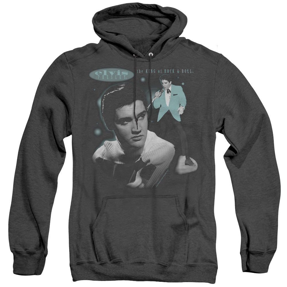 Elvis Presley - Teal Portrait - Adult Heather Hoodie - Black