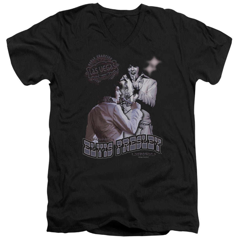 Elvis Presley - Violet Vegas - Short Sleeve Adult V-neck - Black T-shirt