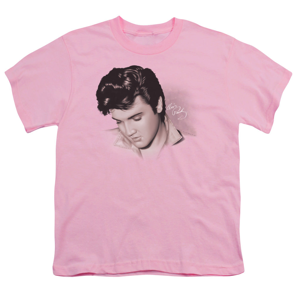 Elvis Presley - Looking Down - Short Sleeve Youth 18/1 - Pink T-shirt