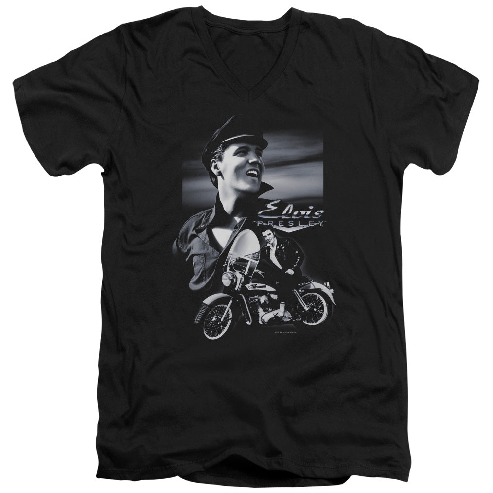 Elvis Presley - Motorcycle - Short Sleeve Adult V-neck - Black T-shirt
