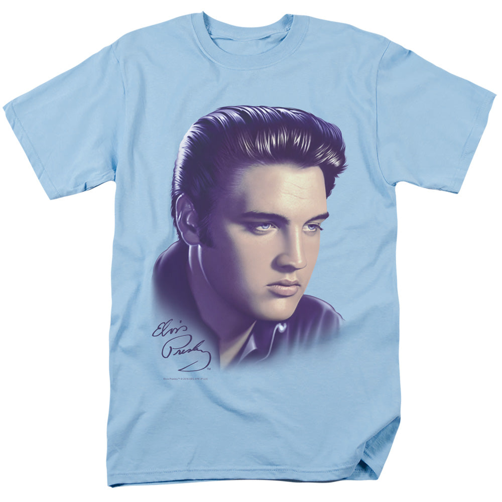 Elvis Presley - Big Portrait - Short Sleeve Adult 18/1 - Light Blue T-shirt