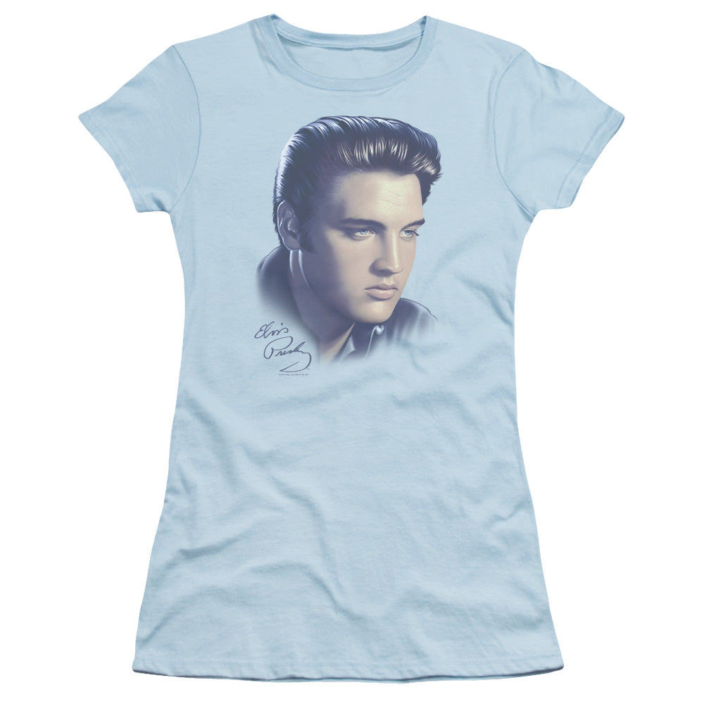Elvis Presley - Big Portrait - Short Sleeve Junior Sheer - Light Blue T-shirt