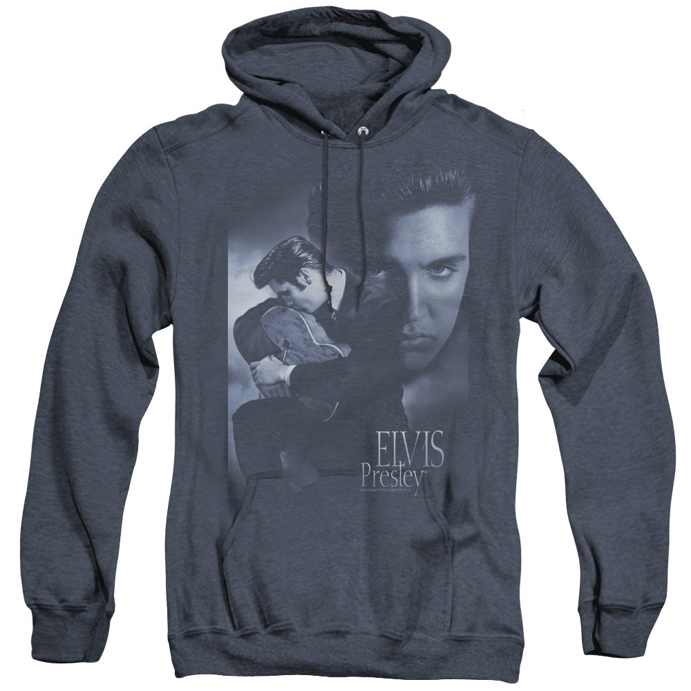 Elvis Presley - Reverent - Adult Heather Hoodie - Navy
