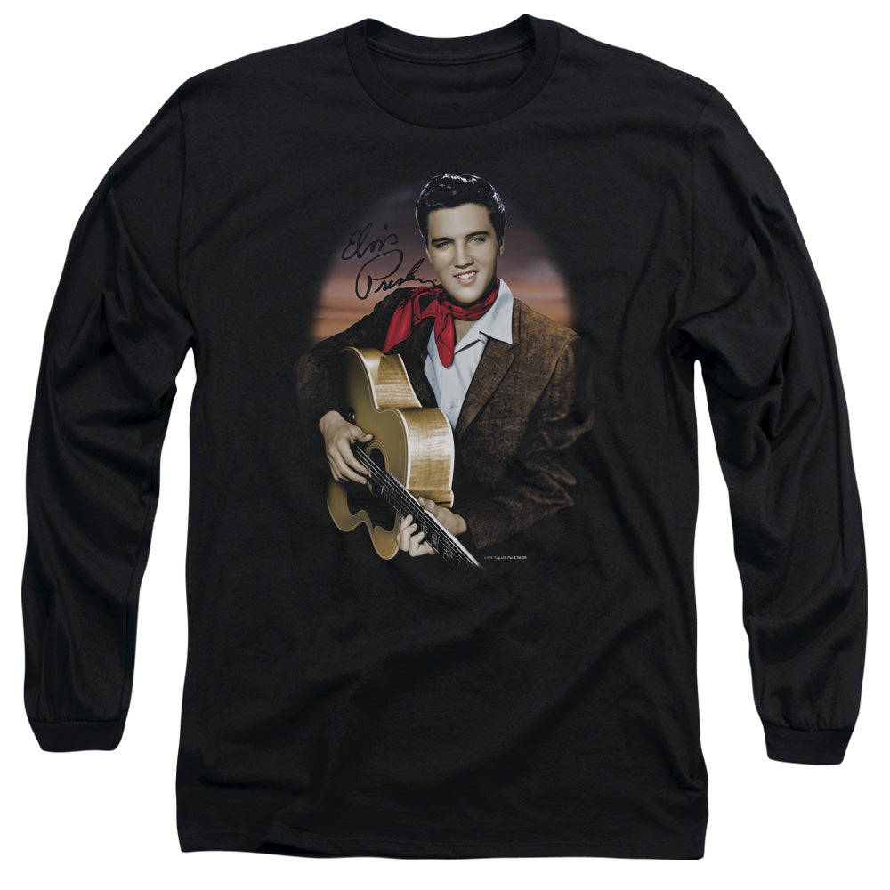 Elvis Presley - Red Scarf #2 - Long Sleeve Adult 18/1 - Black T-shirt