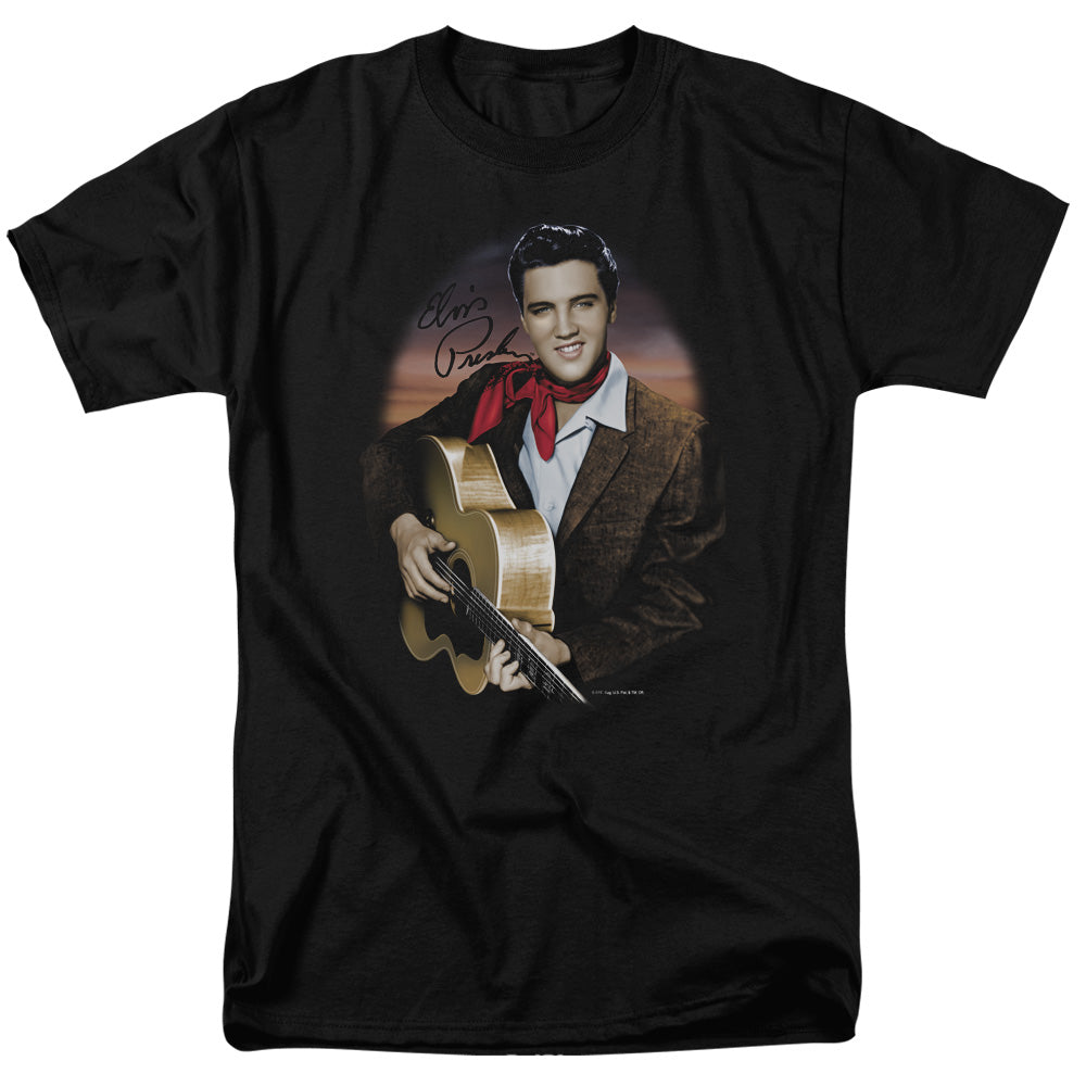 Elvis Presley - Red Scarf #2 - Short Sleeve Adult 18/1 - Black T-shirt