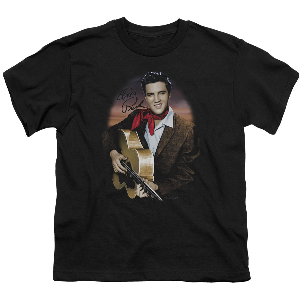 Elvis Presley - Red Scarf #2 - Short Sleeve Youth 18/1 - Black T-shirt