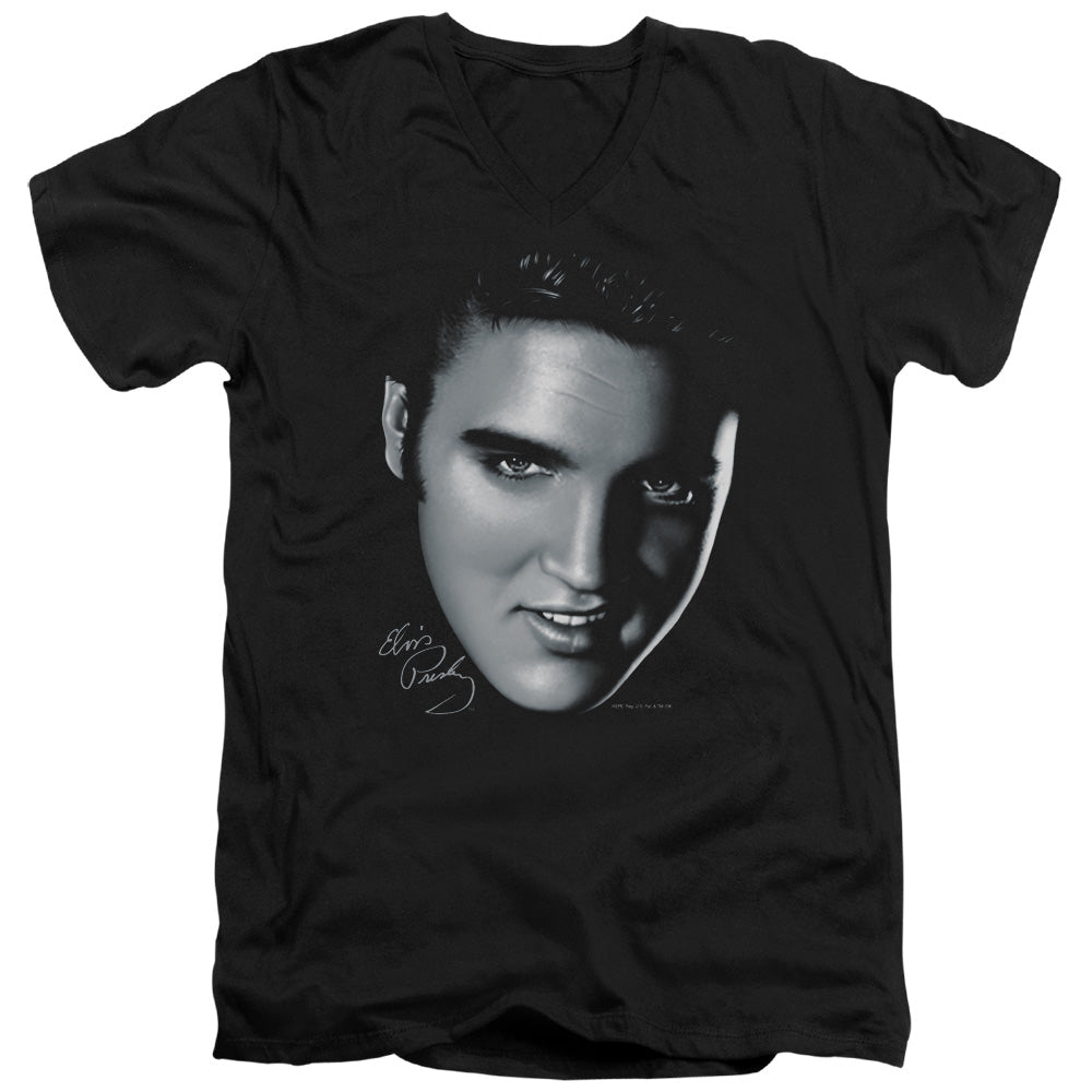 ELVIS PRESLEY BIG FACE - S/S ADULT V-NECK - BLACK T-Shirt