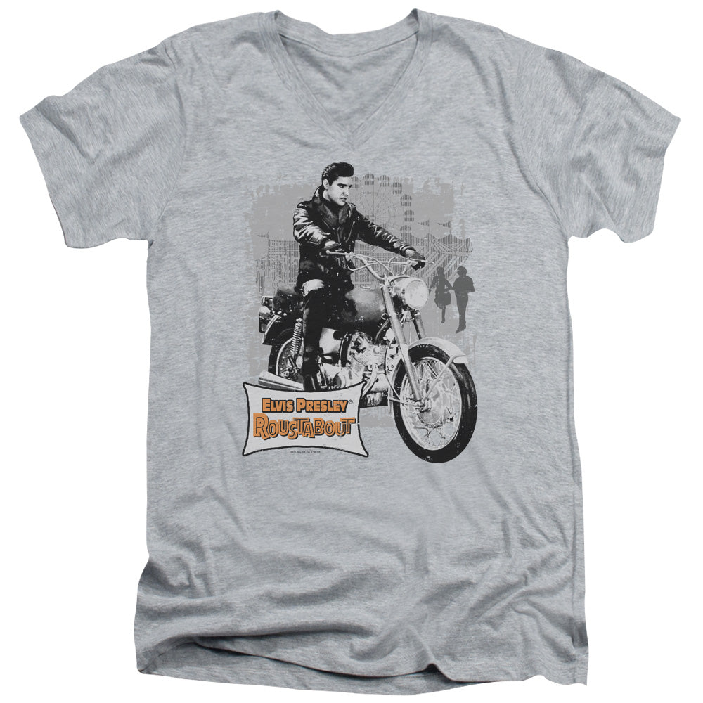 Elvis Presley - Roustabout Poster - Short Sleeve Adult V-neck - Athletic Heather T-shirt