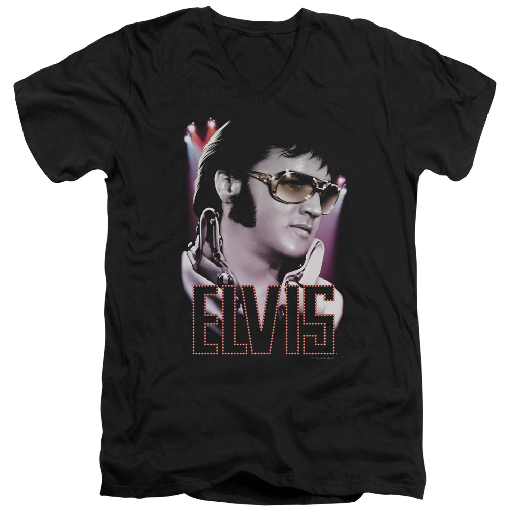 Elvis Presley - 70s Star - Short Sleeve Adult V-neck - Black T-shirt