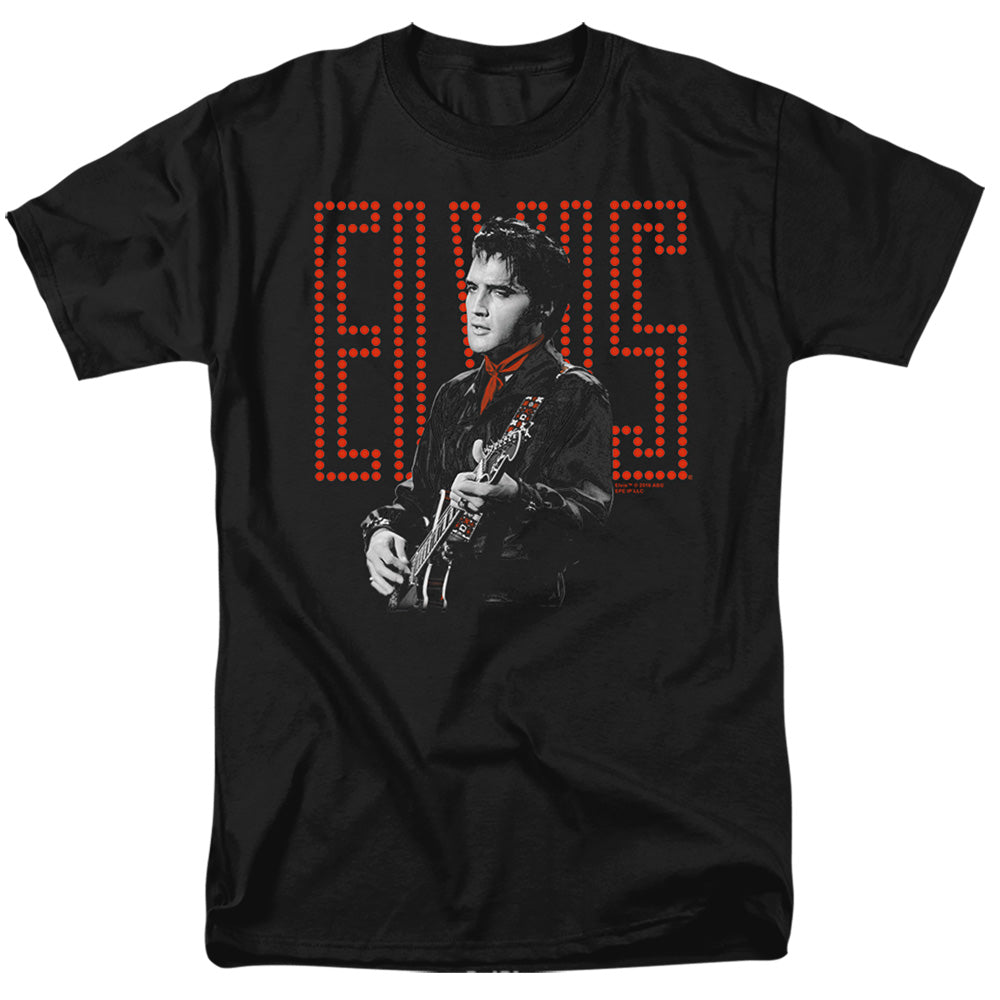 Elvis Presley - Red Guitarman - Short Sleeve Adult 18/1 - Black T-shirt