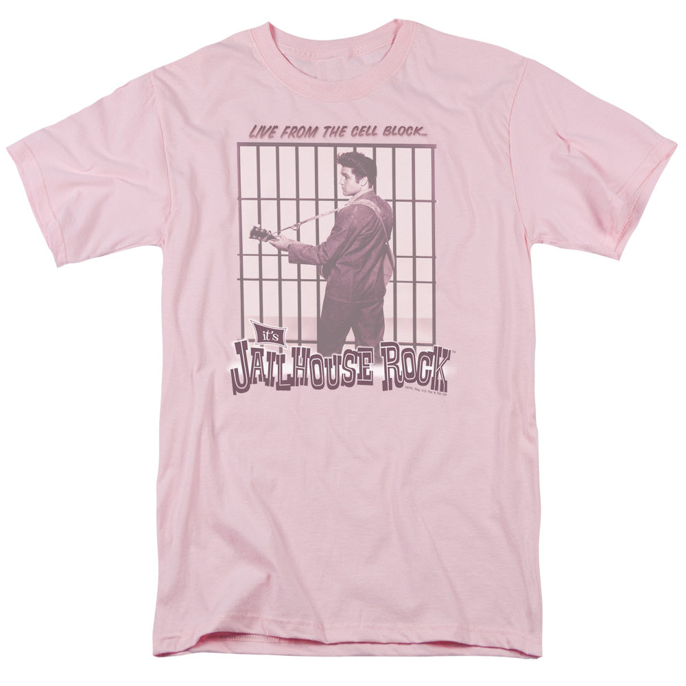 Elvis Presley - Cell Block Rock - Short Sleeve Adult 18/1 - Pink T-shirt