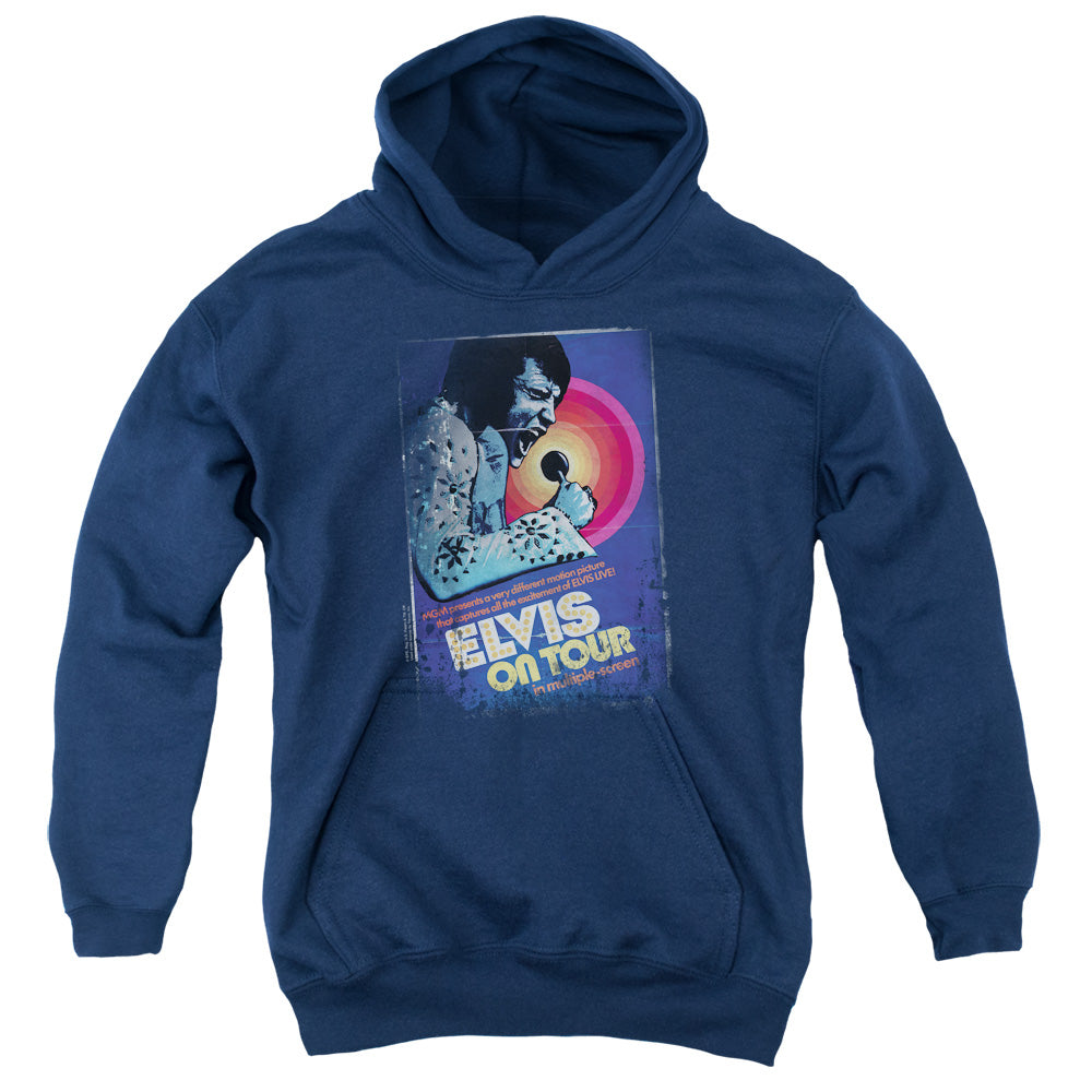 Elvis Presley On Tour Poster-youth Pull-over Hoodie - Navy