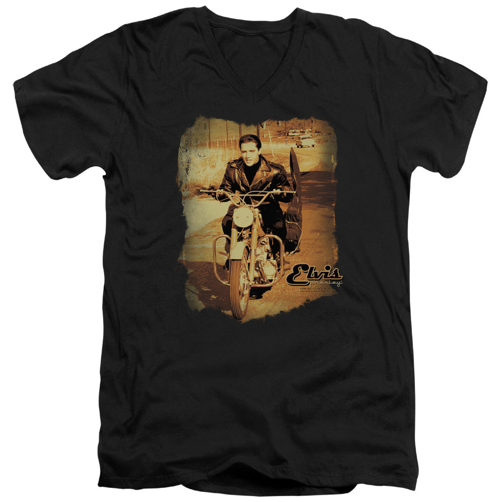 Elvis Presley - Hit The Road - Short Sleeve Adult V-neck - Black T-shirt