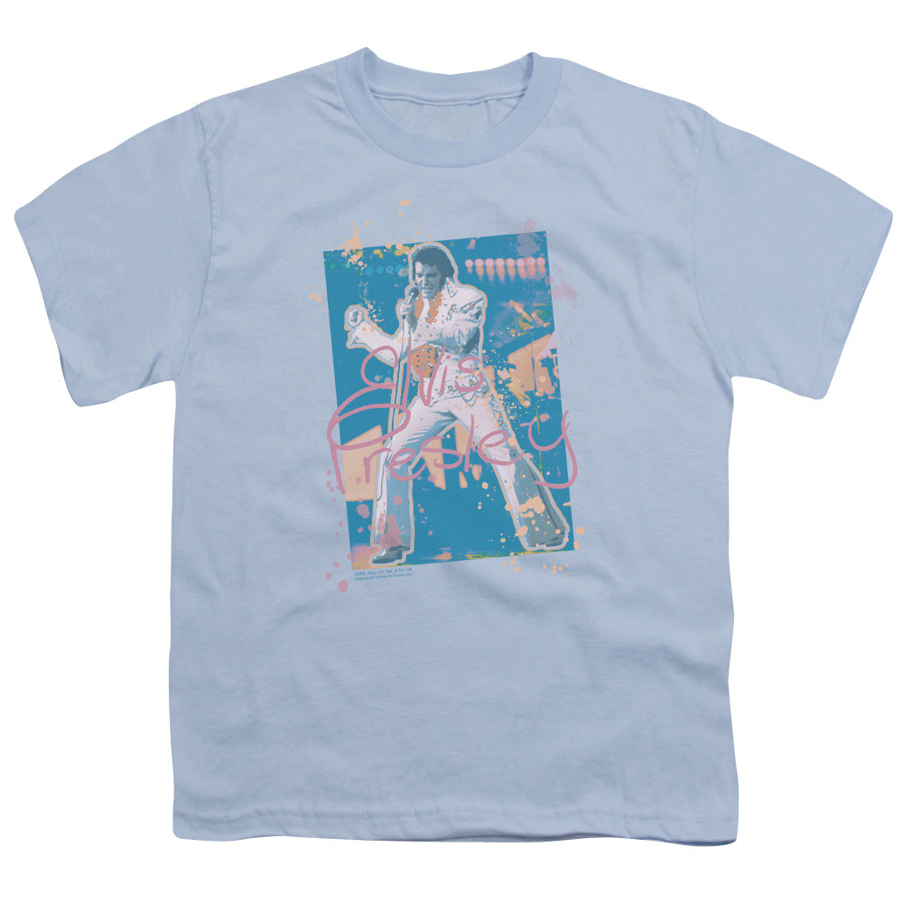 Elvis Presley - Splatter Hawaii - Short Sleeve Youth 18/1 - Carolina Blue T-shirt