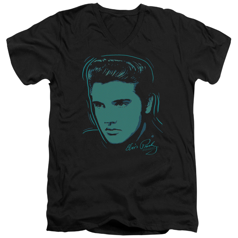 Elvis Presley - Young Dots - Short Sleeve Adult V-neck - Black T-shirt