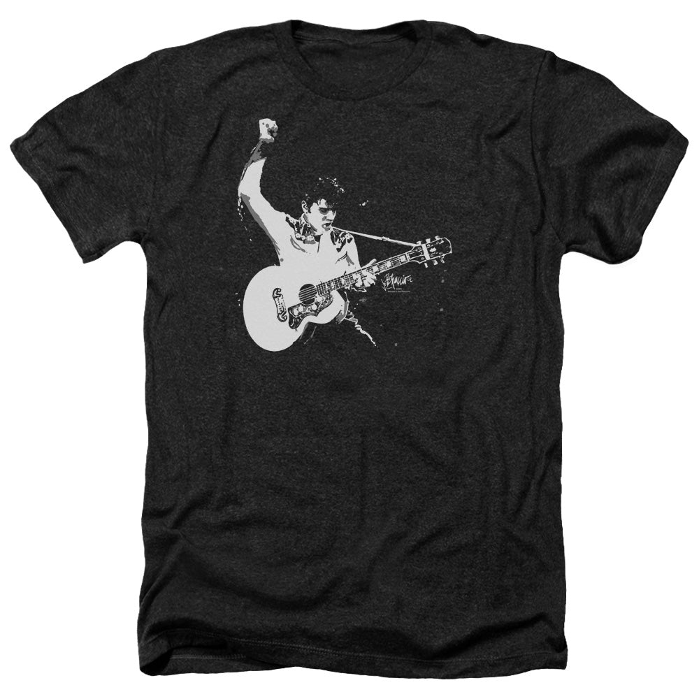 Elvis Presley - Black And White Guitarman - Adult Heather-black