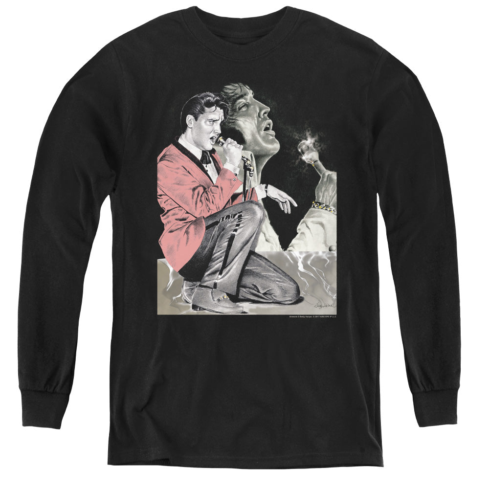Elvis Presley - Rock N Roll Smoke - Youth Long Sleeve Tee - Black