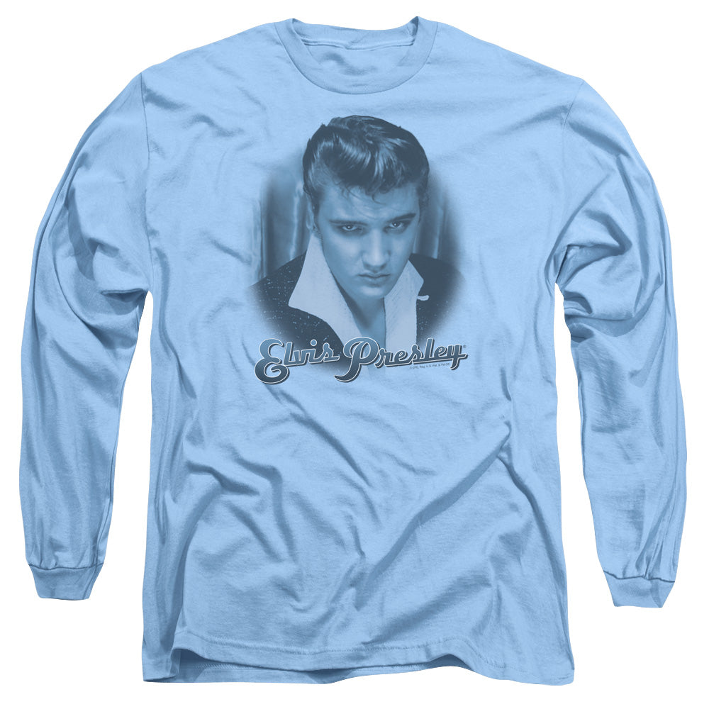 Elvis Presley - Blue Suede Fade - Long Sleeve Adult 18/1 - Carolina Blue T-shirt
