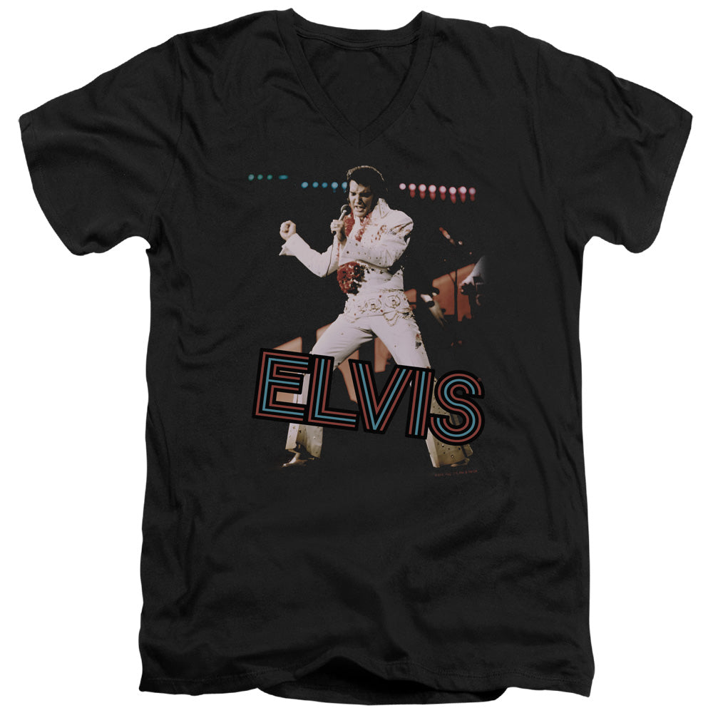Elvis Presley - Hit The Lights - Short Sleeve Adult V-neck - Black T-shirt