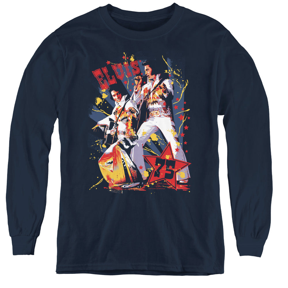 Elvis Presley - Eagle Elvis - Youth Long Sleeve Tee - Navy