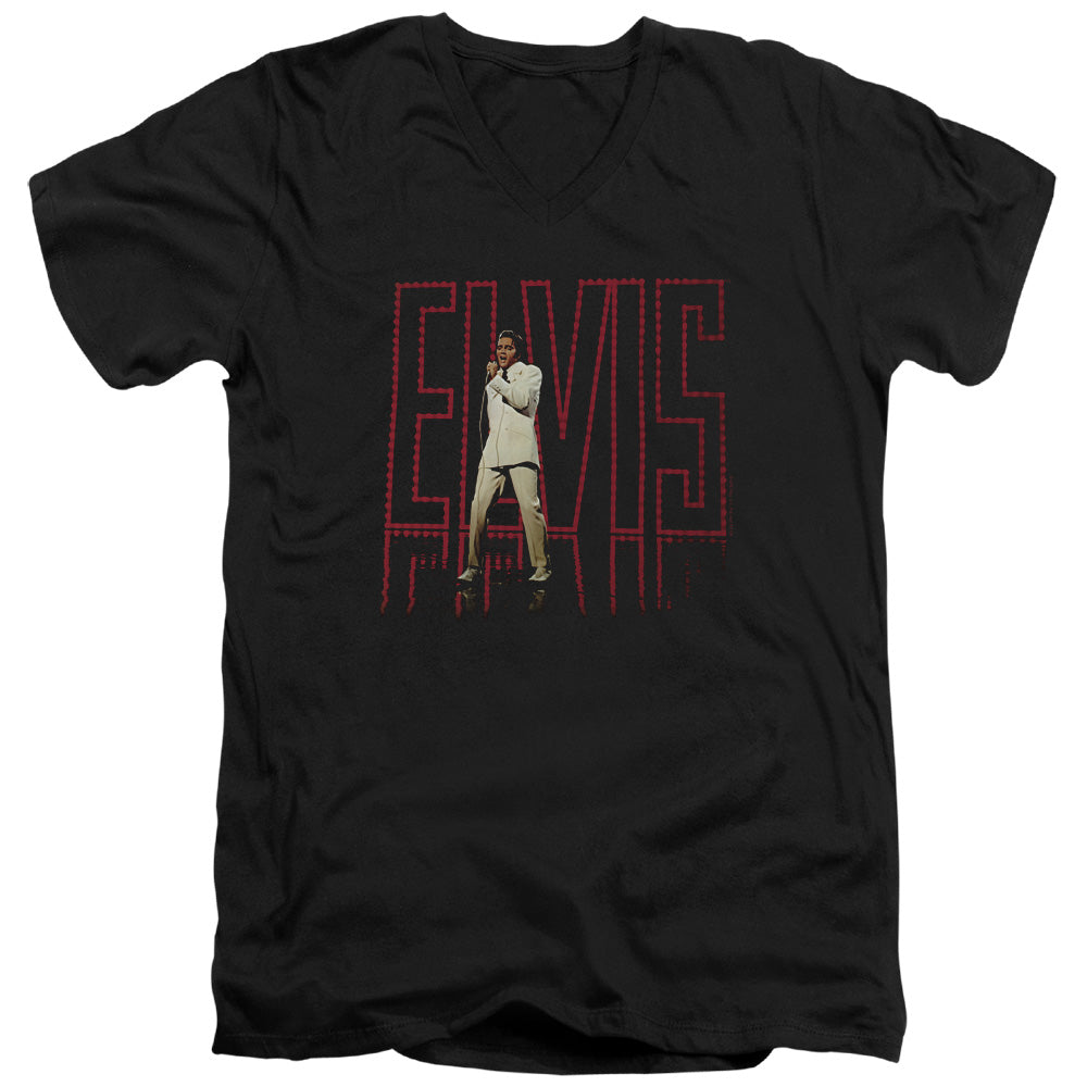 Elvis Presley - Elvis 68 Album - Short Sleeve Adult V-neck - Black T-shirt