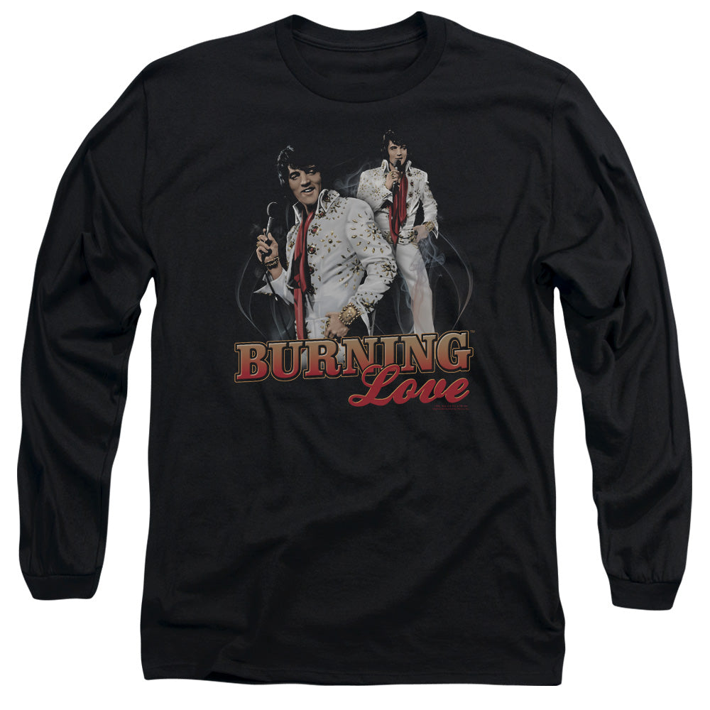 Elvis Presley - Burning Love - Long Sleeve Adult 18/1 - Black T-shirt