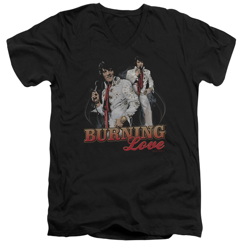 Elvis Presley - Burning Love - Short Sleeve Adult V-neck - Black T-shirt