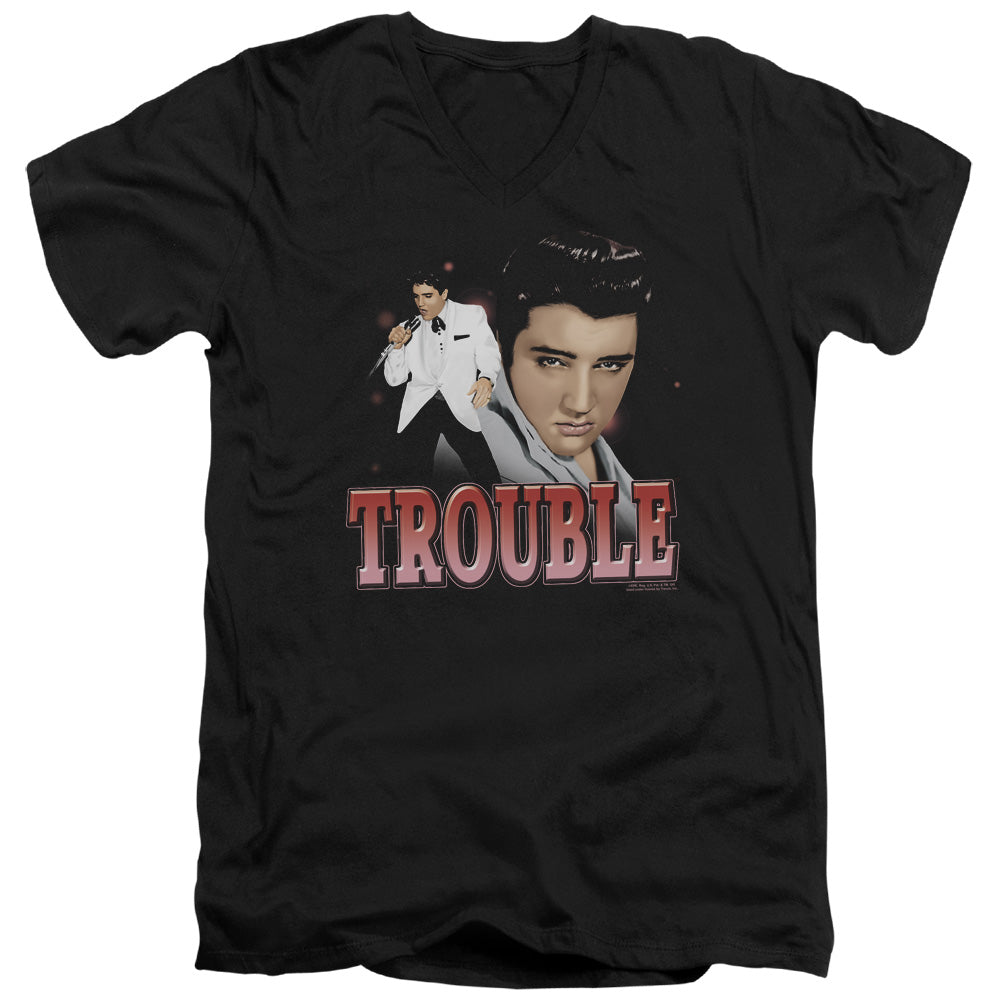 ELVIS PRESLEY TROUBLE - S/S ADULT V-NECK - BLACK T-Shirt