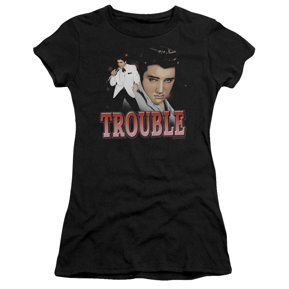 Elvis Presley - Trouble - Short Sleeve Junior Sheer - Black T-shirt