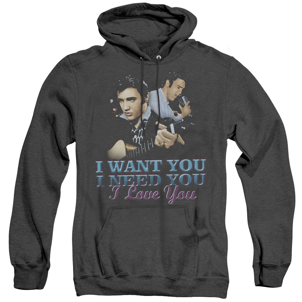 Elvis Presley - I Want You - Adult Heather Hoodie - Black